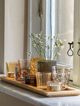 Bloomingville Bloomingville Sanga Tablett mit Teelichthaltern, Braun, Glas