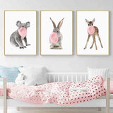 LaLe Living Bild Leinwanddruck Koala mit rosa Kaugummiblase A4 21x30cm