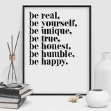 LaLe Living Bild Leinwanddruck mit inspirierendem "be unique" Schriftzug A4 21x30cm