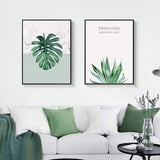 LaLe Living Bild Leinwanddruck mit Monstera Deliciosa Pflanzen Motiv auf Marmor in A3 / A4