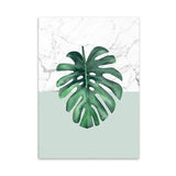 LaLe Living Bild Leinwanddruck mit Monstera Deliciosa Pflanzen Motiv auf Marmor in A3 / A4