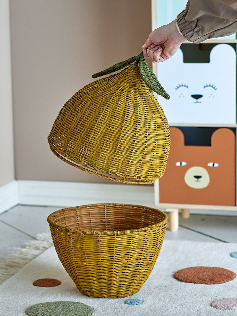 Bloomingville Bloomingville MINI Sage Korb mit Deckel, Gelb, Rattan