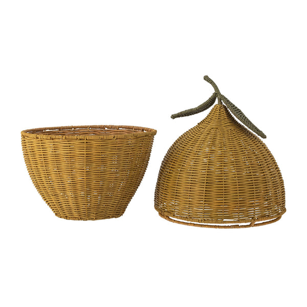 Bloomingville Bloomingville MINI Sage Korb mit Deckel, Gelb, Rattan