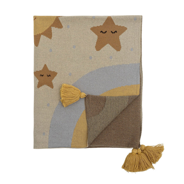 Bloomingville Decke Bloomingville MINI Vigge Decke, Gelb, Baumwolle OEKO-TEX®