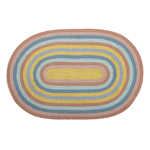 Bloomingville Bunter Teppich für Kinder, Oval aus Jute, 75 x 50 cm