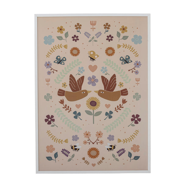 Bloomingville Wandbild Bloomingville MINI Lorena Illustration mit Rahmen, Weiß, Kiefer