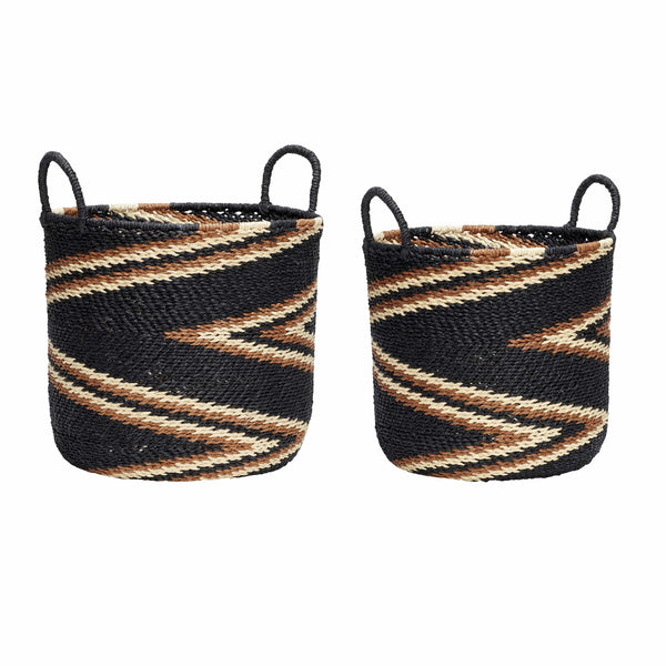 Hübsch Kissen Hübsch Korb mit Henkel, 2er Set in Schwarz und Braun