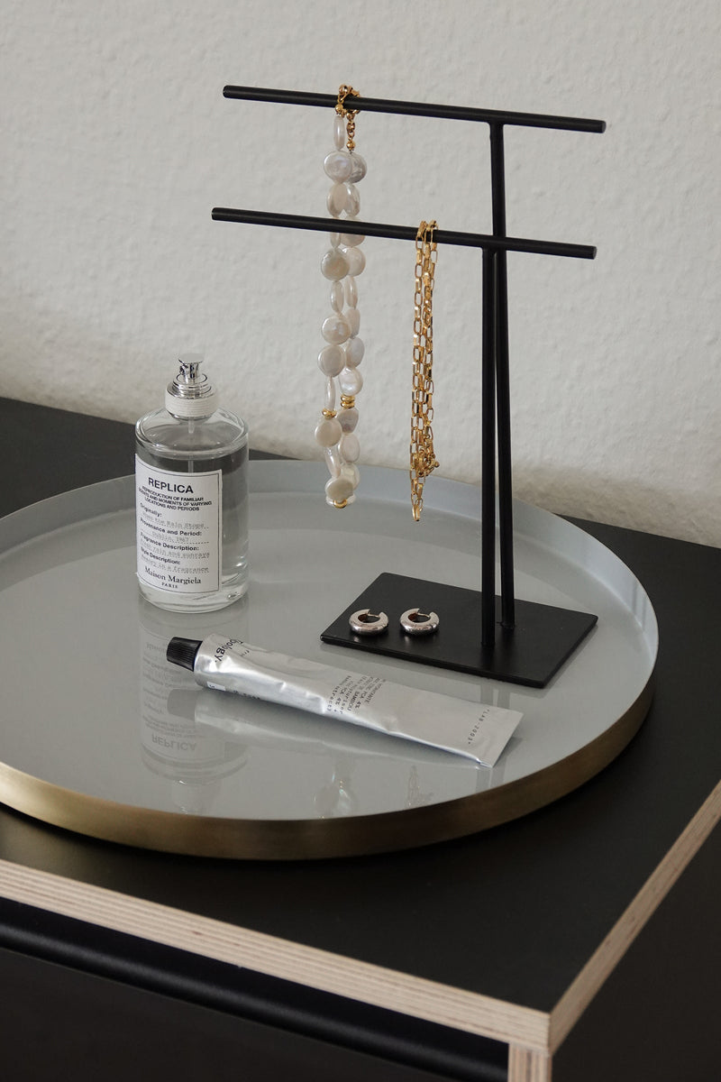 LaLe Living Dekotablett LaLe Living Dekotablett Isa rund in Gold/Grau mit Emaille, Ø34 cm
