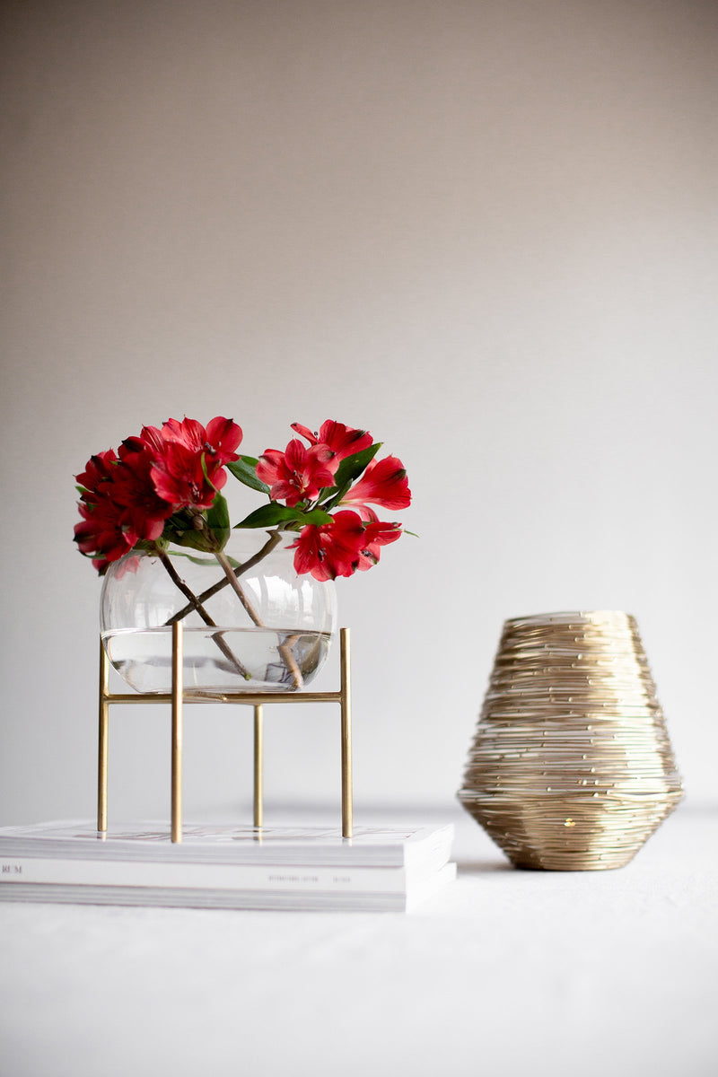 LaLe Living Vase LaLe Living Vase Arzu aus Glas & Eisen in Gold, 18 x 23 cm