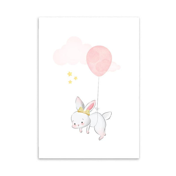 LaLe Living Wandbild A4 21 x 30 cm LaLe Living Bild Leinwanddruck schwebender Bunny mit rosa Ballon A4