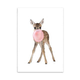 LaLe Living Bild Leinwanddruck Bambi mit rosa Kaugummiblase A3 / A4