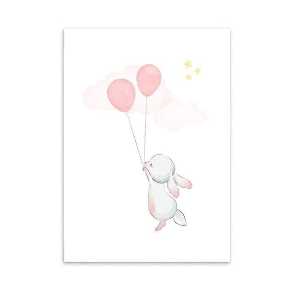 LaLe Living Wandbild LaLe Living Bild Leinwanddruck Bunny mit rosa Ballon A3 / A4