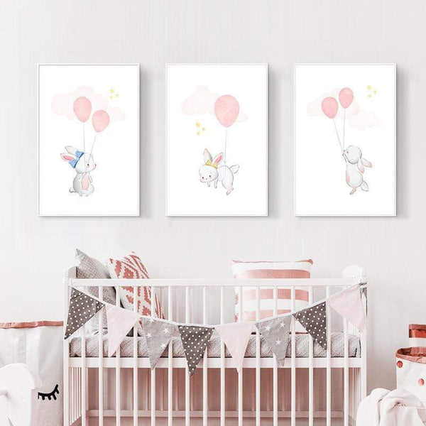 LaLe Living Wandbild A4 21 x 30 cm LaLe Living Bild Leinwanddruck schwebender Bunny mit rosa Ballon A4