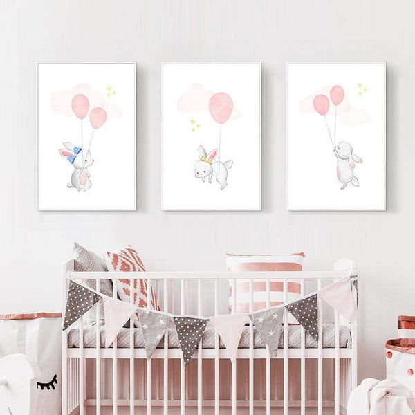 LaLe Living Wandbild LaLe Living Bild Leinwanddruck Bunny mit rosa Ballon A3 / A4