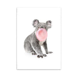 LaLe Living Bild Leinwanddruck Koala mit rosa Kaugummiblase A4 21x30cm