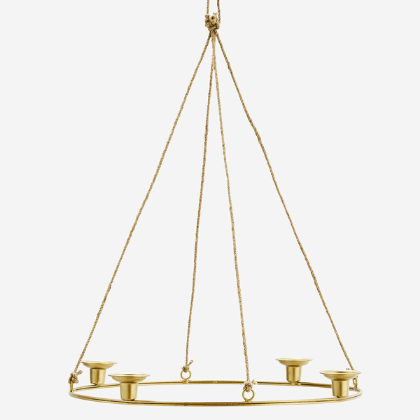 MADAM STOLTZ Adventskranz zum Aufhängen in Gold aus Eisen, Ø44cm
