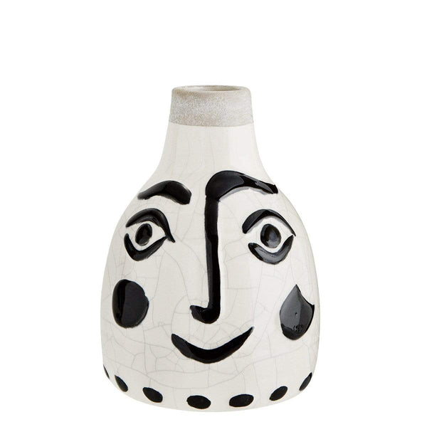 MADAM STOLTZ Vase mit Gesicht in Weiß mit schwarzer Bemalung, 14x21 cm