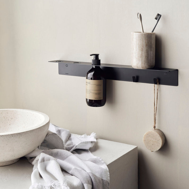 Meraki Meraki Regal mit Flaschenhalterung und Hakenleiste, Mattschwarzes Finish