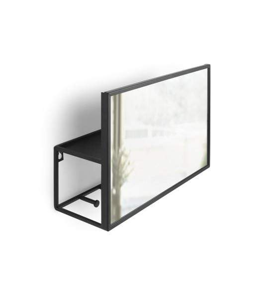 Umbra Cubiko Organizer Spiegel mit Ablage in Schwarz, 32 x 10 cm